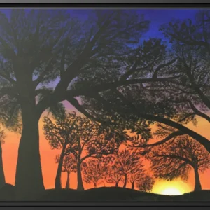 fiery Sunset. Painting Print on Matte Canvas, Black Frame