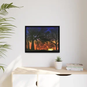 fiery Sunset. Painting Print on Matte Canvas, Black Frame