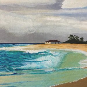 Isolated Beach House. Painting Print on Canvas