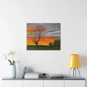 A Winter Sunset. Painting Print on Canvas