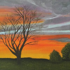 A Winter Sunset. Painting Print on Canvas